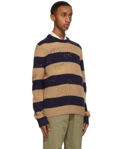 Gucci Beige Navy Wool Striped GG Sweater 20249355 1