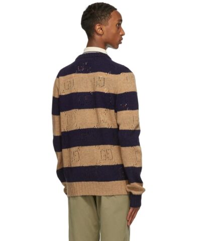 Gucci Beige Navy Wool Striped GG Sweater 20249355 2