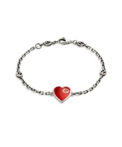 Gucci GG Hearts Sterling Silver & Red Enamel Bracelet-20257241