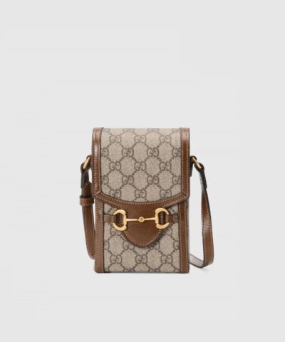 Gucci Horsebit 1955 Mini Bag, Brown Leather Trim-20257267