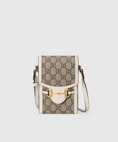 Gucci Horsebit 1955 Mini Bag, White Leather Trim-20257253