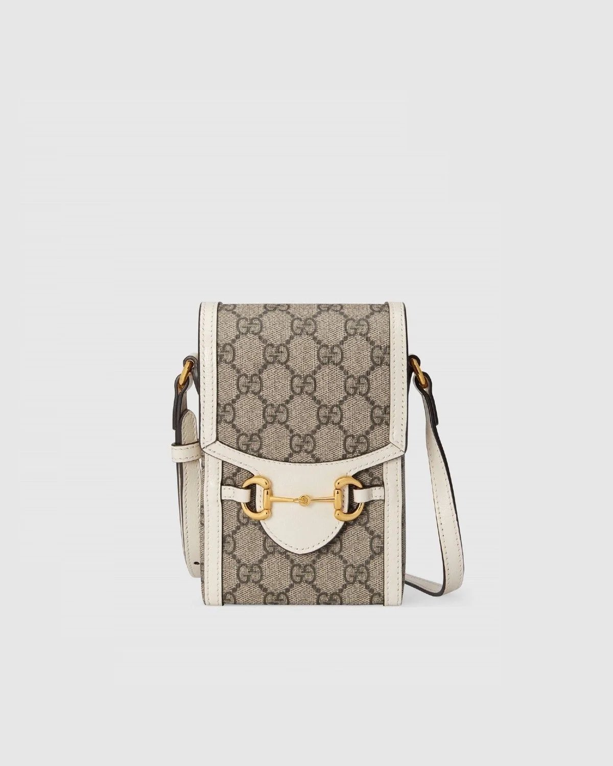 Gucci Horsebit 1955 Mini Bag, White Leather Trim-20257253