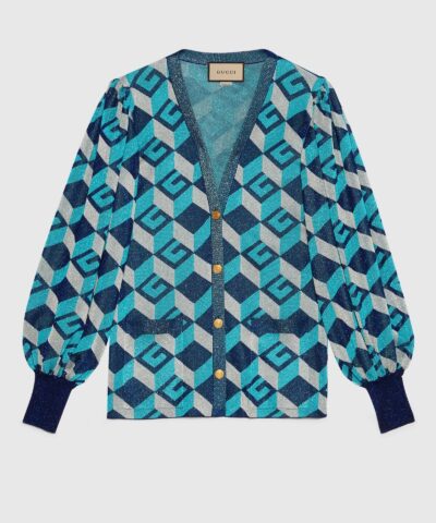 Gucci Lame Jacquard Cardigan with Geometric G 20247504 1