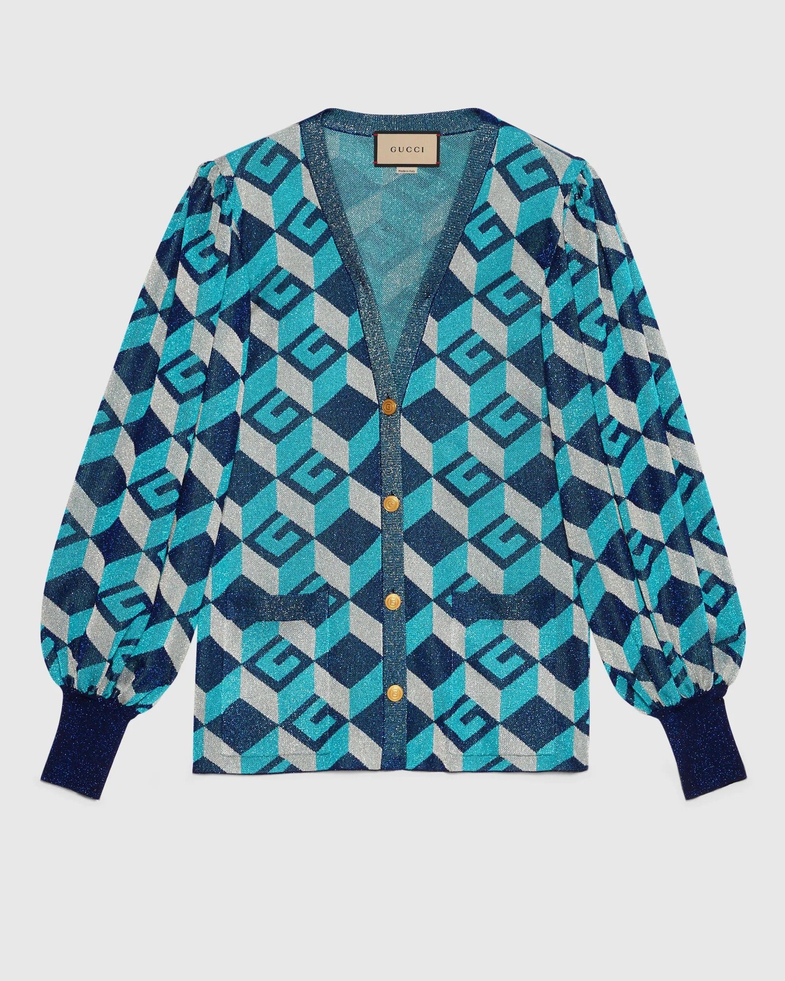 Alternative view of Gucci Lamé Jacquard Cardigan with Geometric G