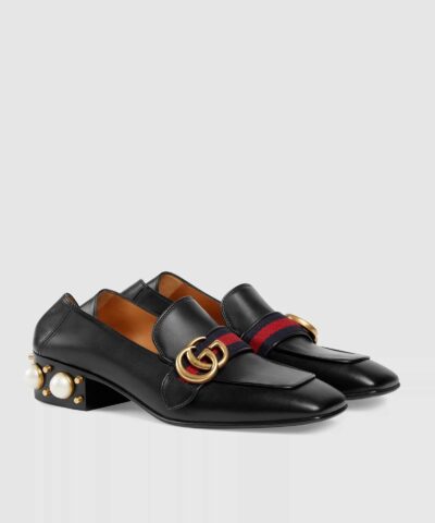 Gucci Leather Mid Heel Loafer Black 20256152 1