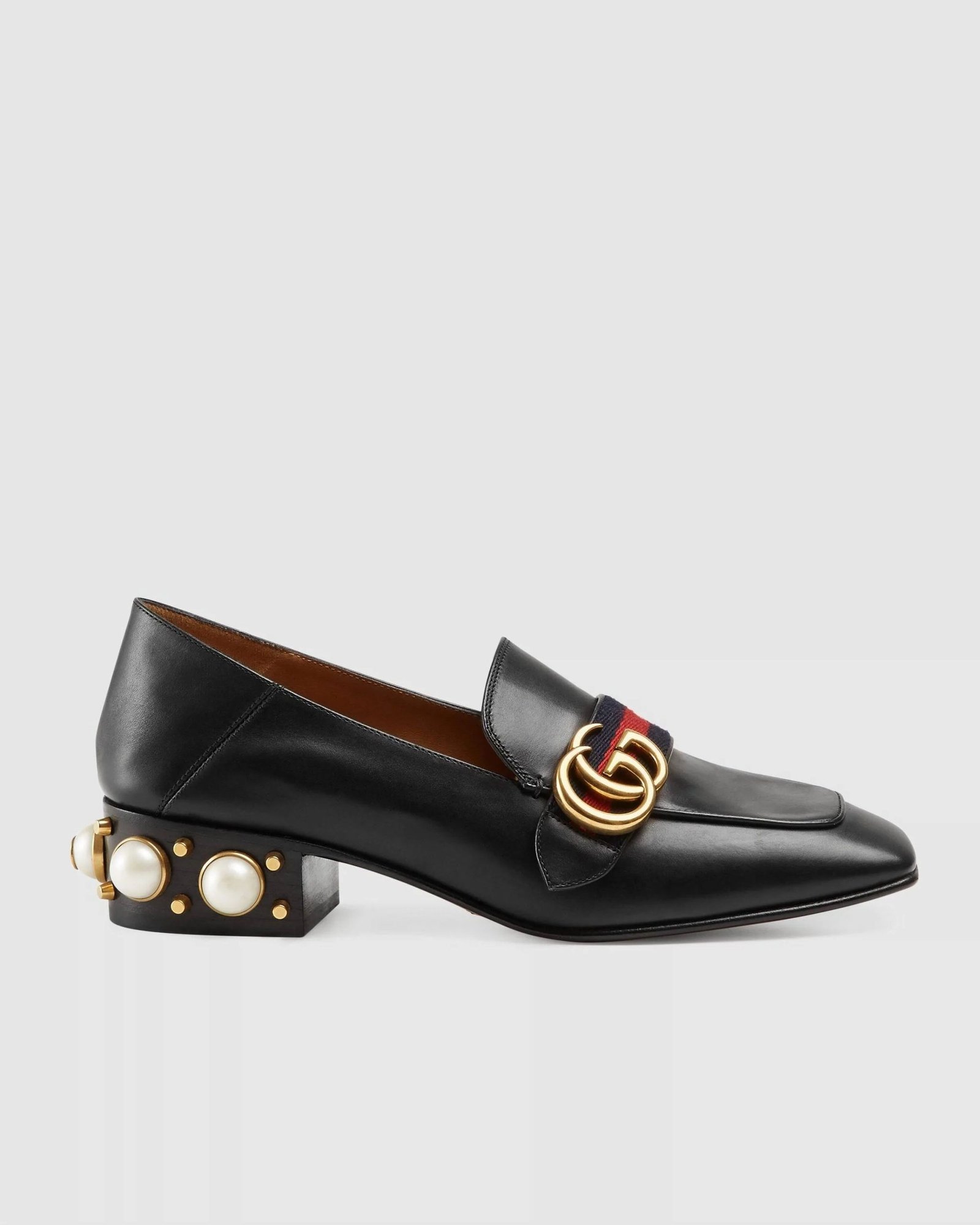 Gucci Leather Mid-Heel Loafer, Black-20256152
