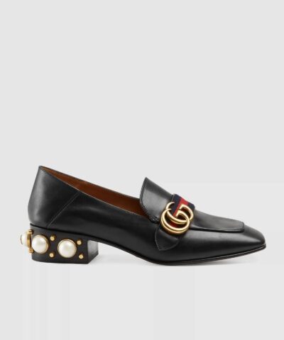 Gucci Leather Mid-Heel Loafer, Black-20256156