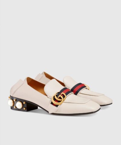 Gucci Leather Mid Heel Loafer White 20256140 1