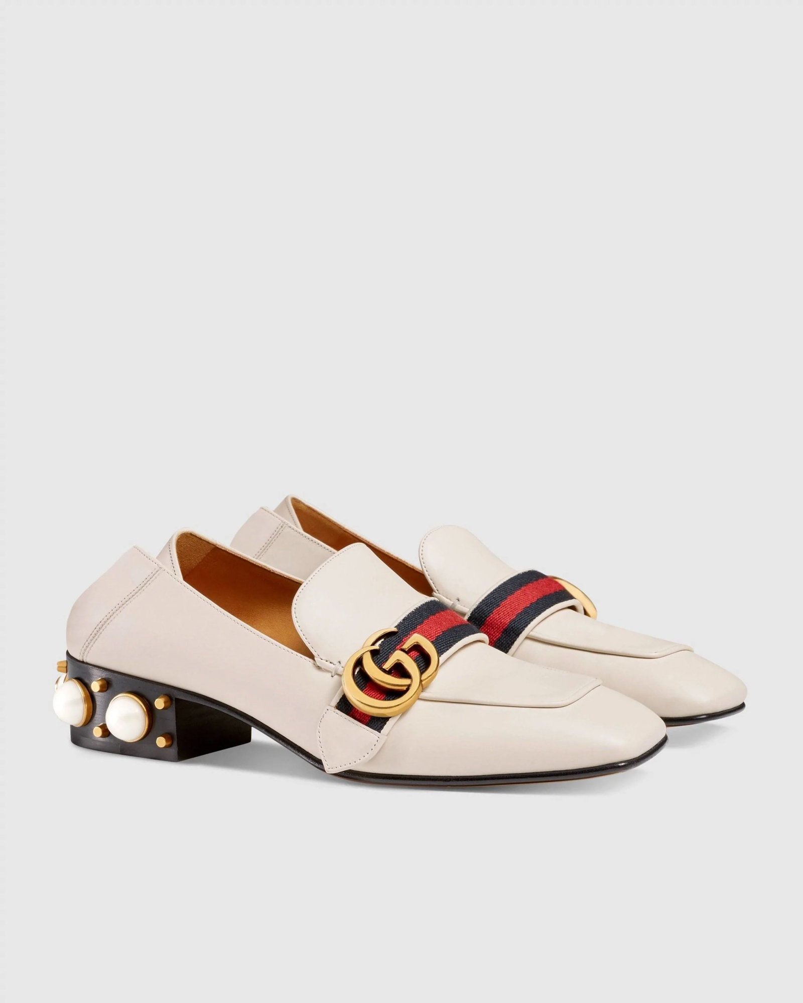 Alternative view of Gucci Leather Mid-Heel Loafer, White