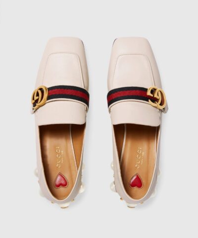 Gucci Leather Mid Heel Loafer White 20256140 2