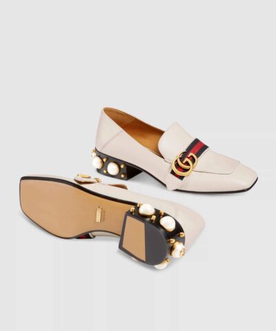 Gucci Leather Mid Heel Loafer White 20256140 4