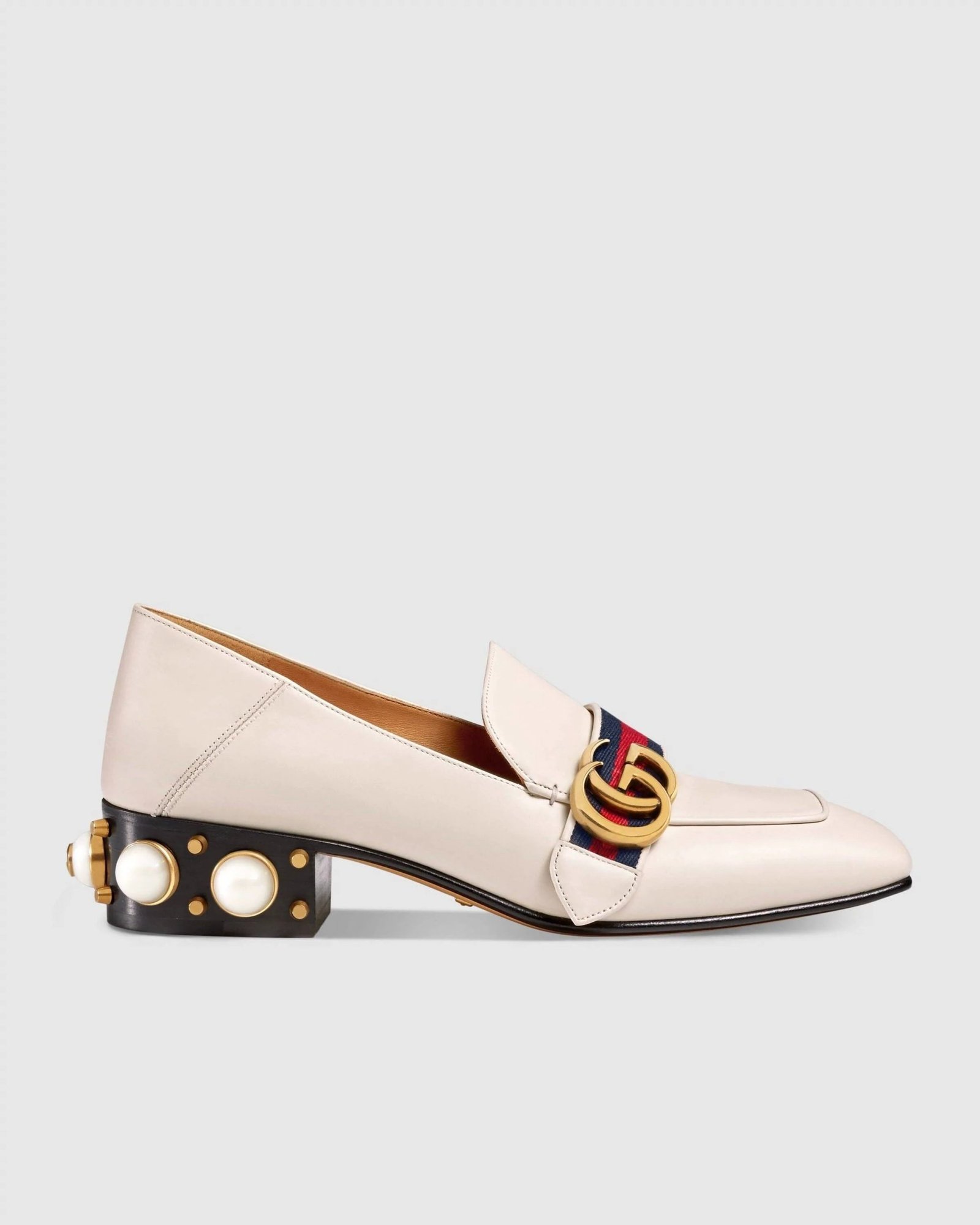 Gucci Leather Mid-Heel Loafer, White-20256140