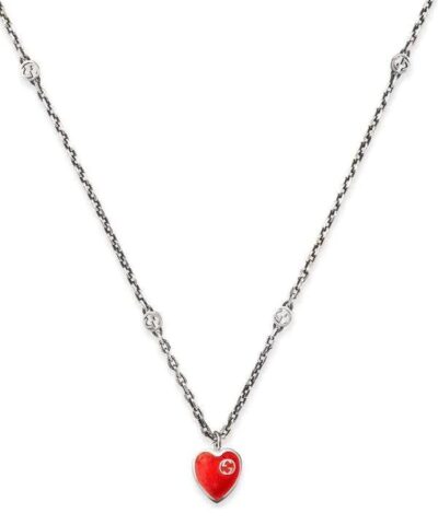 Gucci Necklace with Interlocking G enamel Heart-20253030