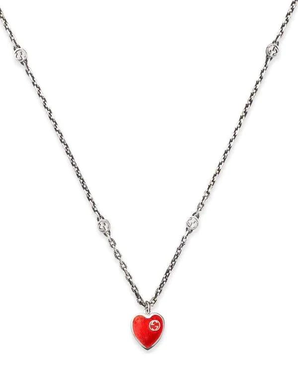 Gucci Necklace with Interlocking G enamel Heart-20253030