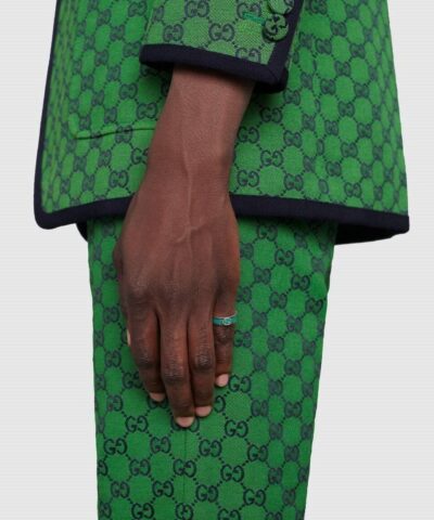 Gucci Sterling Silver & Enamel Interlocking G Ring - Image 3