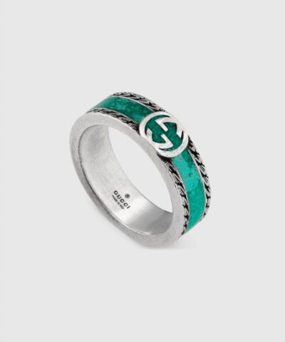 Gucci Sterling Silver & Enamel Interlocking G Ring-20257320