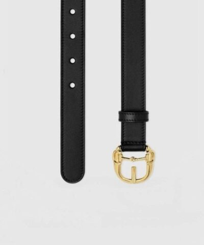 Gucci Thin Belt With Horsebit Buckle Black 20255787 1