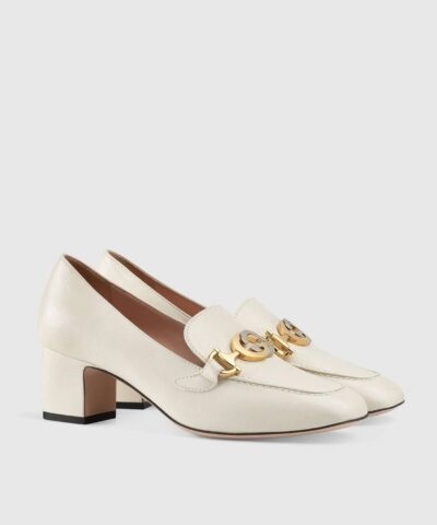 Gucci White Zumi Leather Mid Heel Loafer 20248824 2