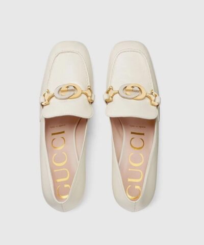 Gucci White Zumi Leather Mid Heel Loafer 20248824 3