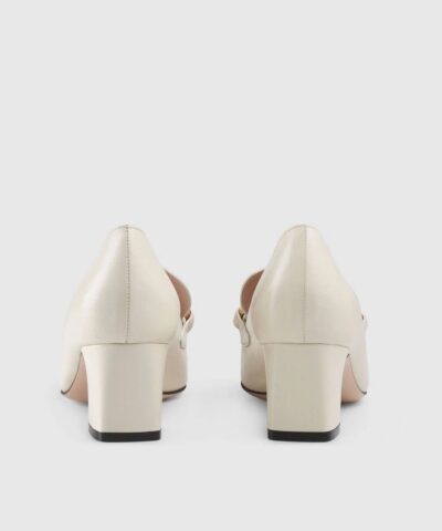 Gucci White Zumi Leather Mid Heel Loafer 20248824 4