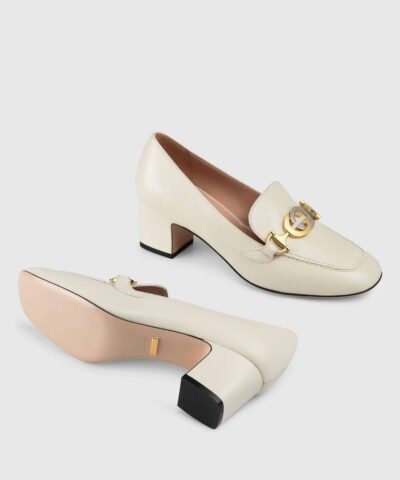 Gucci White Zumi Leather Mid Heel Loafer 20248824 5
