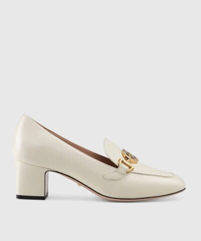 Gucci White Zumi Leather Mid-Heel Loafer-20248829