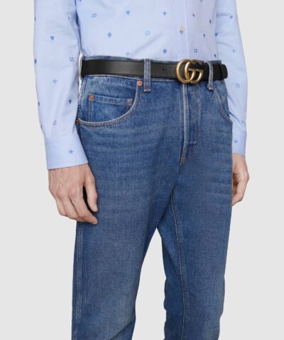 Gucci Wide Leather Belt With Double G Buckle 20253037 1