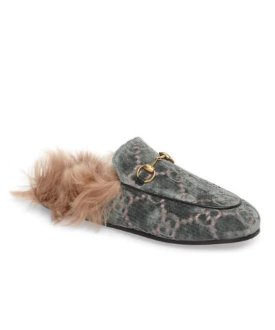 Gucci Womens Princetown Fur lined GG Velvet Slipper Natural 20236436 1