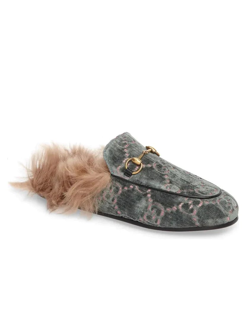 Alternative view of Gucci Women's Princetown Fur-lined GG Velvet Slipper - Natural