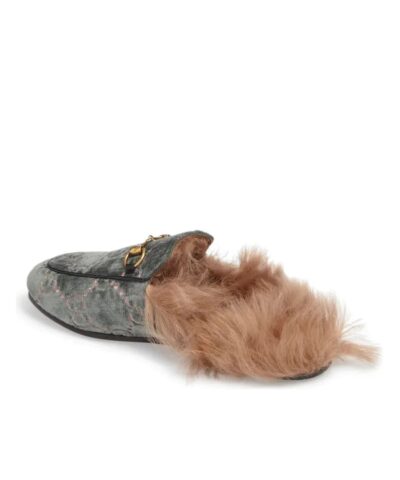 Gucci Womens Princetown Fur lined GG Velvet Slipper Natural 20236436 3