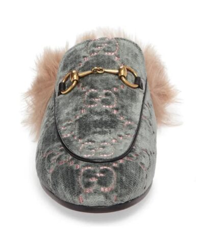 Gucci Womens Princetown Fur lined GG Velvet Slipper Natural 20236436 5
