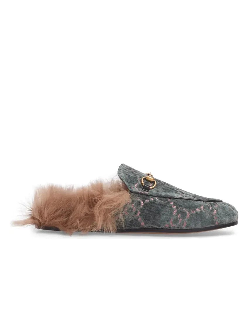 Gucci Women's Princetown Fur-lined GG Velvet Slipper - Natural-20236436