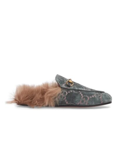 Gucci Women's Princetown Fur-lined GG Velvet Slipper - Natural-20236441
