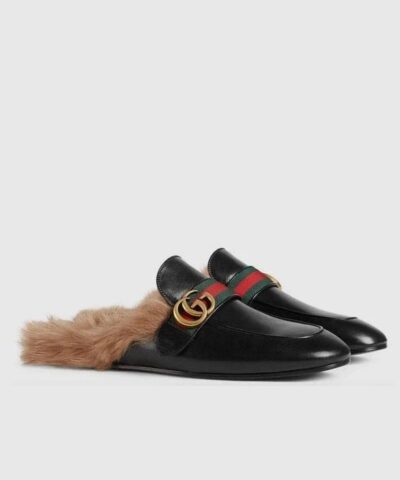 Gucci Womens Princetown Leather Slipper With Double G 20236447 1