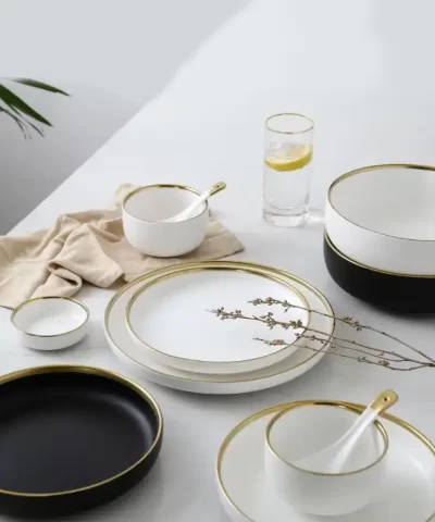 HTH Workshop Round Gold Stroke Ceramic Dinner Plate Collection-20219524