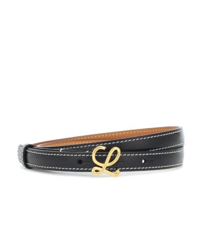 Loewe 1.5cm Black Leather Logo-Plaque Belt-20252847
