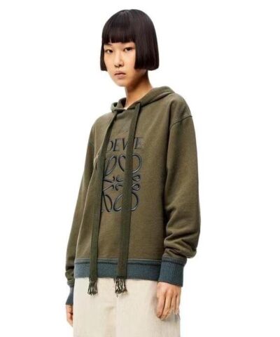 Loewe Anagram Logo-Embroidered Cotton Hoodie-20249932