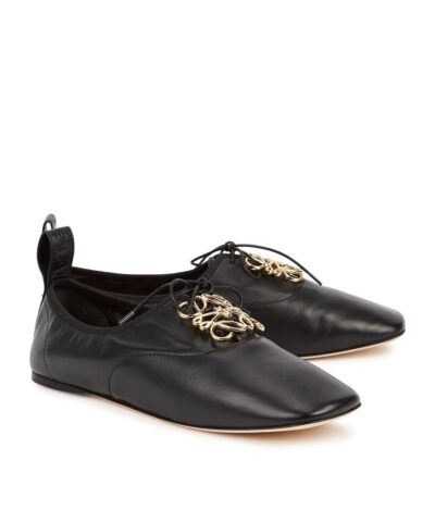 Loewe Black Logo Leather Flats Black 20253200 1