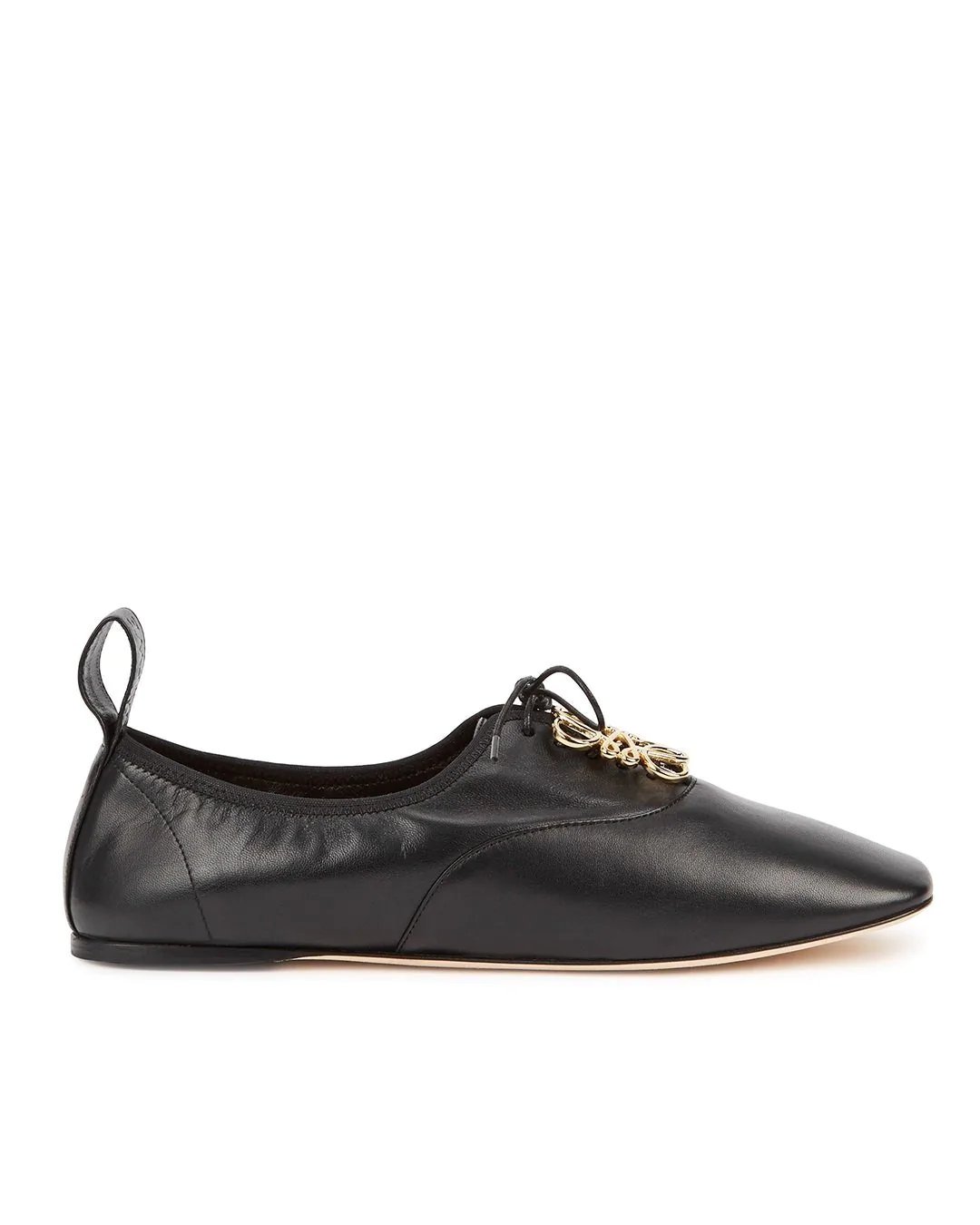 Loewe Black Logo Leather Flats, Black-20253200