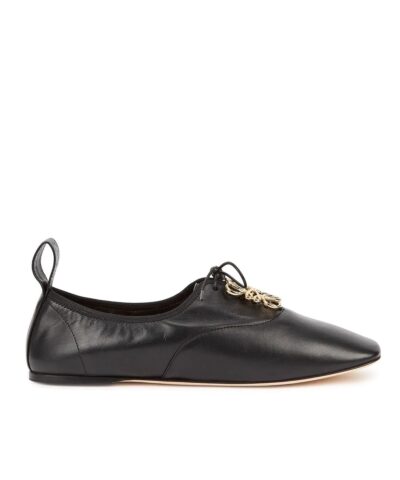 Loewe Black Logo Leather Flats, Black-20253204