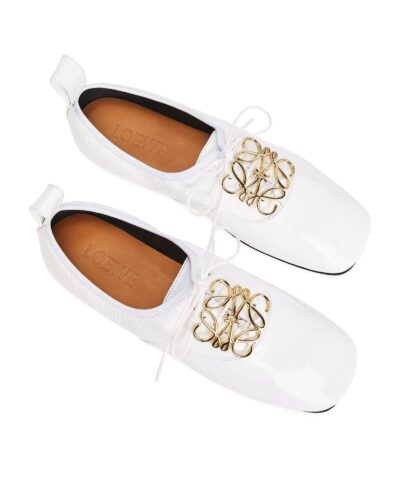 Loewe Black Logo Leather Flats White 20253190 1