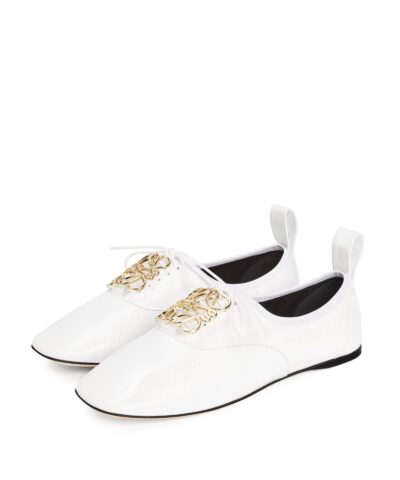 Loewe Black Logo Leather Flats White 20253190 2