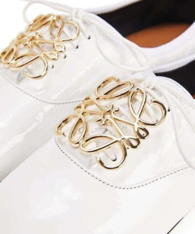 Loewe Black Logo Leather Flats White 20253190 3