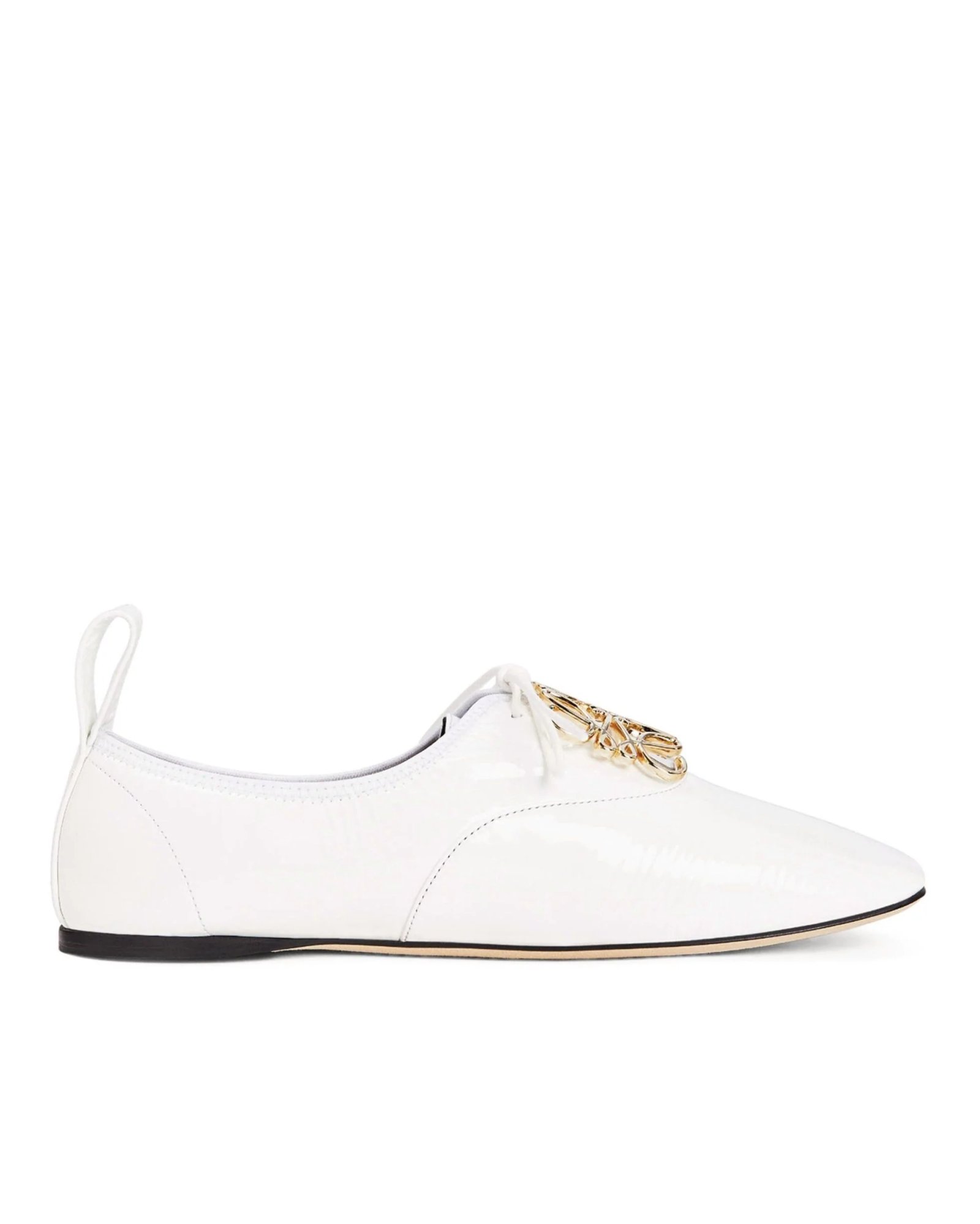 Loewe Black Logo Leather Flats, White-20253190