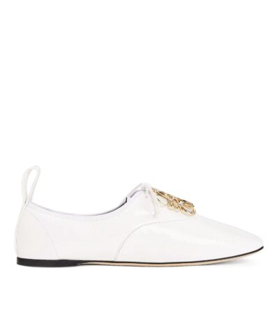Loewe Black Logo Leather Flats, White-20253191