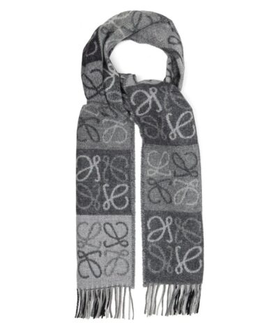 Loewe Fringed Wool and Cashmere-blend Jacquard Scarf, Black/White-20247710