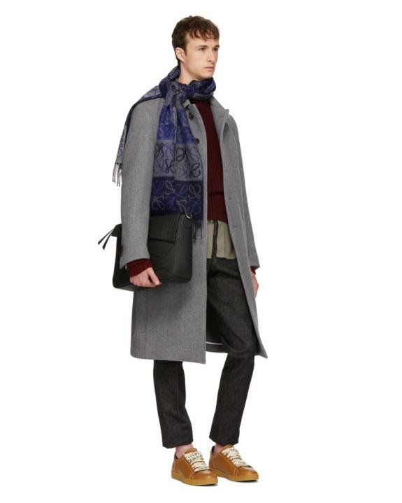 Alternative view of Loewe Fringed Wool and Cashmere-blend Jacquard Scarf, Blue/Grey