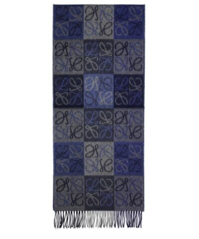 Loewe Fringed Wool and Cashmere-blend Jacquard Scarf, Blue/Grey-20247704
