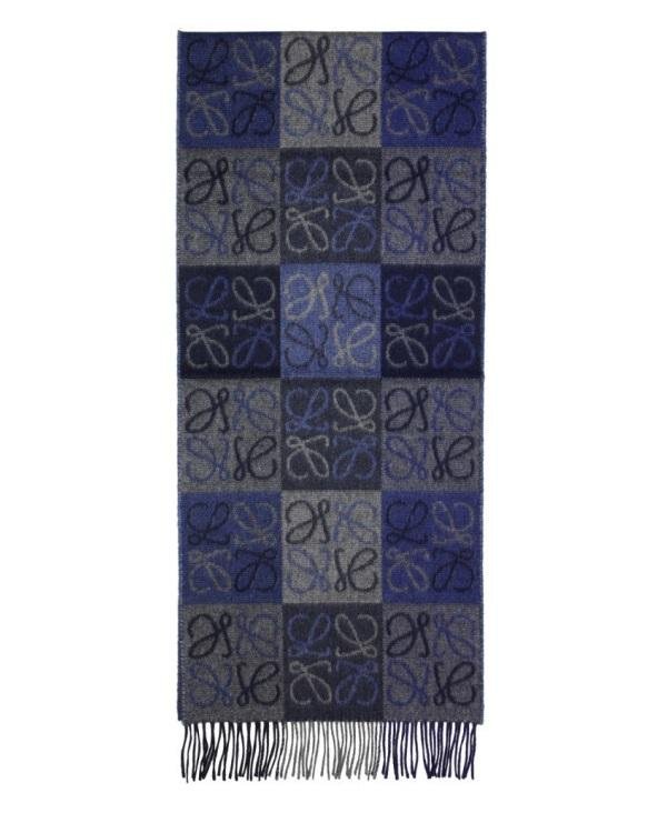 Loewe Fringed Wool and Cashmere-blend Jacquard Scarf, Blue/Grey-20247704