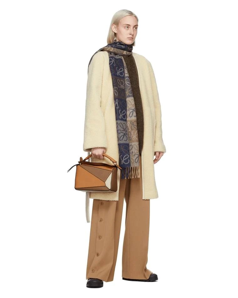 Alternative view of Loewe Fringed Wool and Cashmere-blend Jacquard Scarf, Navy/Brown